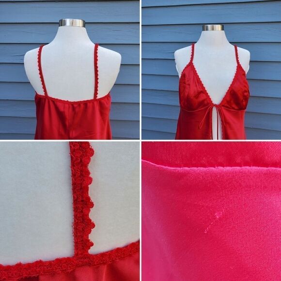 Vintage 90s y2k Red Sexy Satin Polyester Lingerie Boudoir Robe Cover Nightgown - Picture 3 of 5